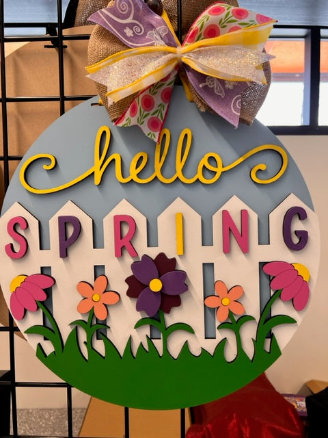 Hello Spring Fence Picket Welcome Sign