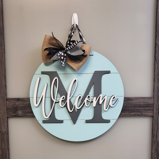 Blue Monogram Welcome Sign