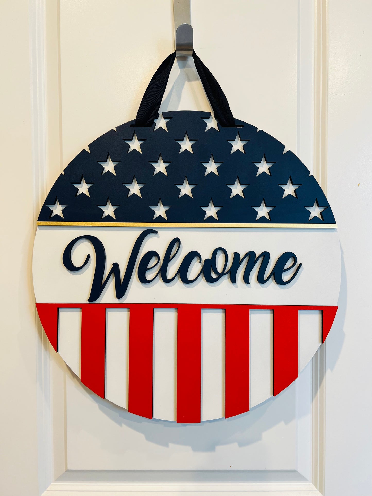 Welcome Patriotic Door Hanger 18"