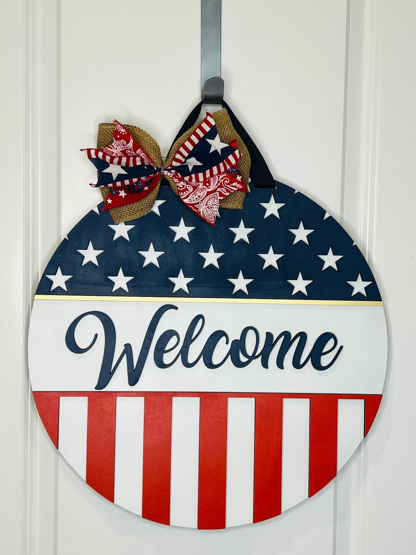 Welcome Patriotic Door Hanger 18"