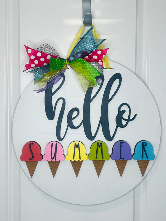 Hello Summer Ice Cream Cones / Popsicle Door Hanger 18'