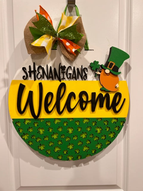 Leprechaun Gnome Shennanigans Welcome Door Hanger