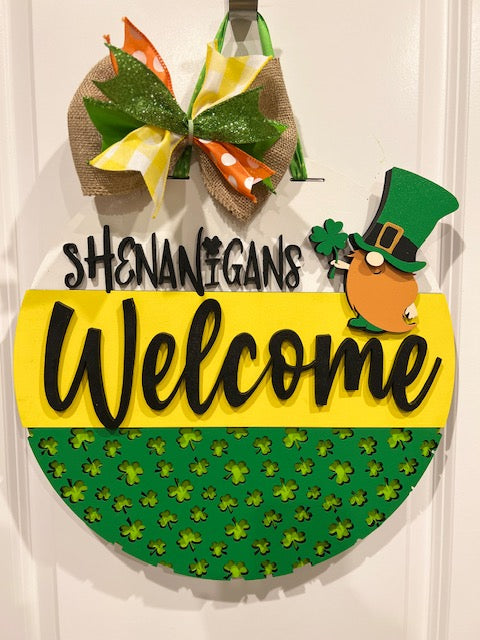 Leprechaun Gnome Shennanigans Welcome Door Hanger