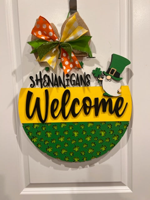 Leprechaun Gnome Shennanigans Welcome Door Hanger